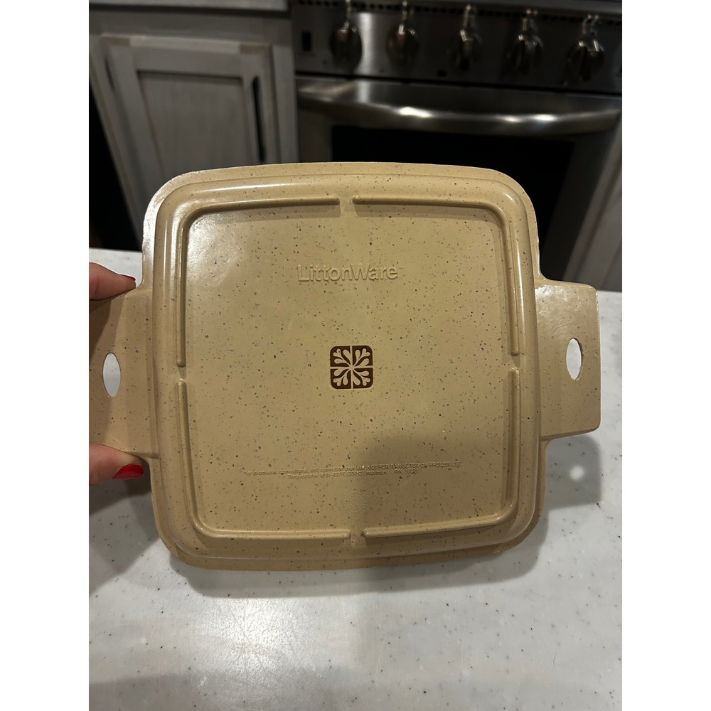 Vintage LittonWare Simmer Cooker Tan Speckled Microwave Casserole Dish Set